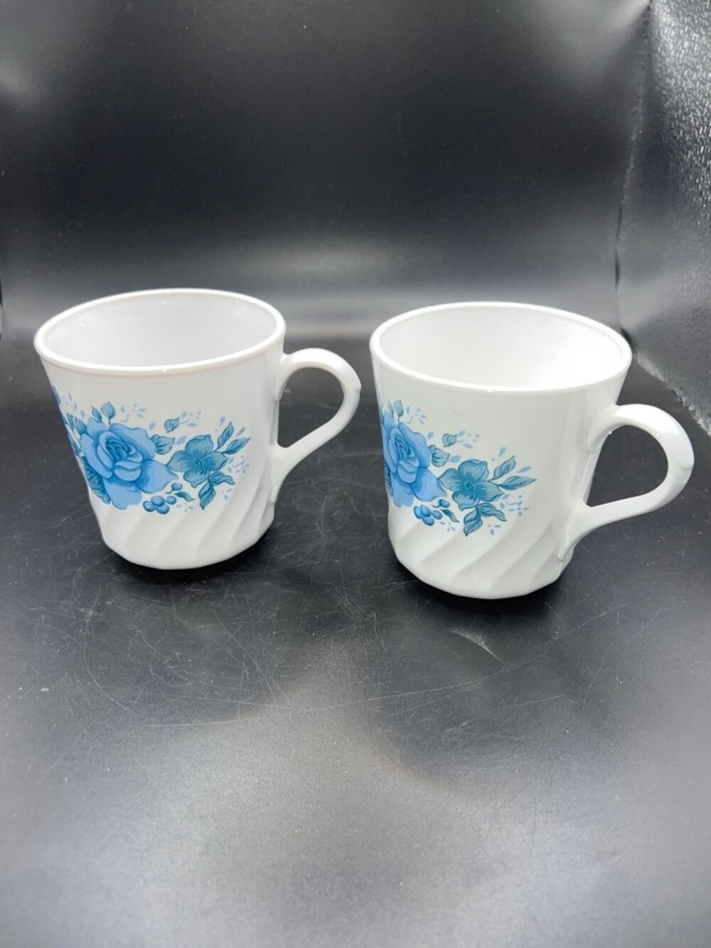 Corning Ware Blue Velvet Pattern Coffee 2 Mugs Swirl Design Vintage 1980s USA